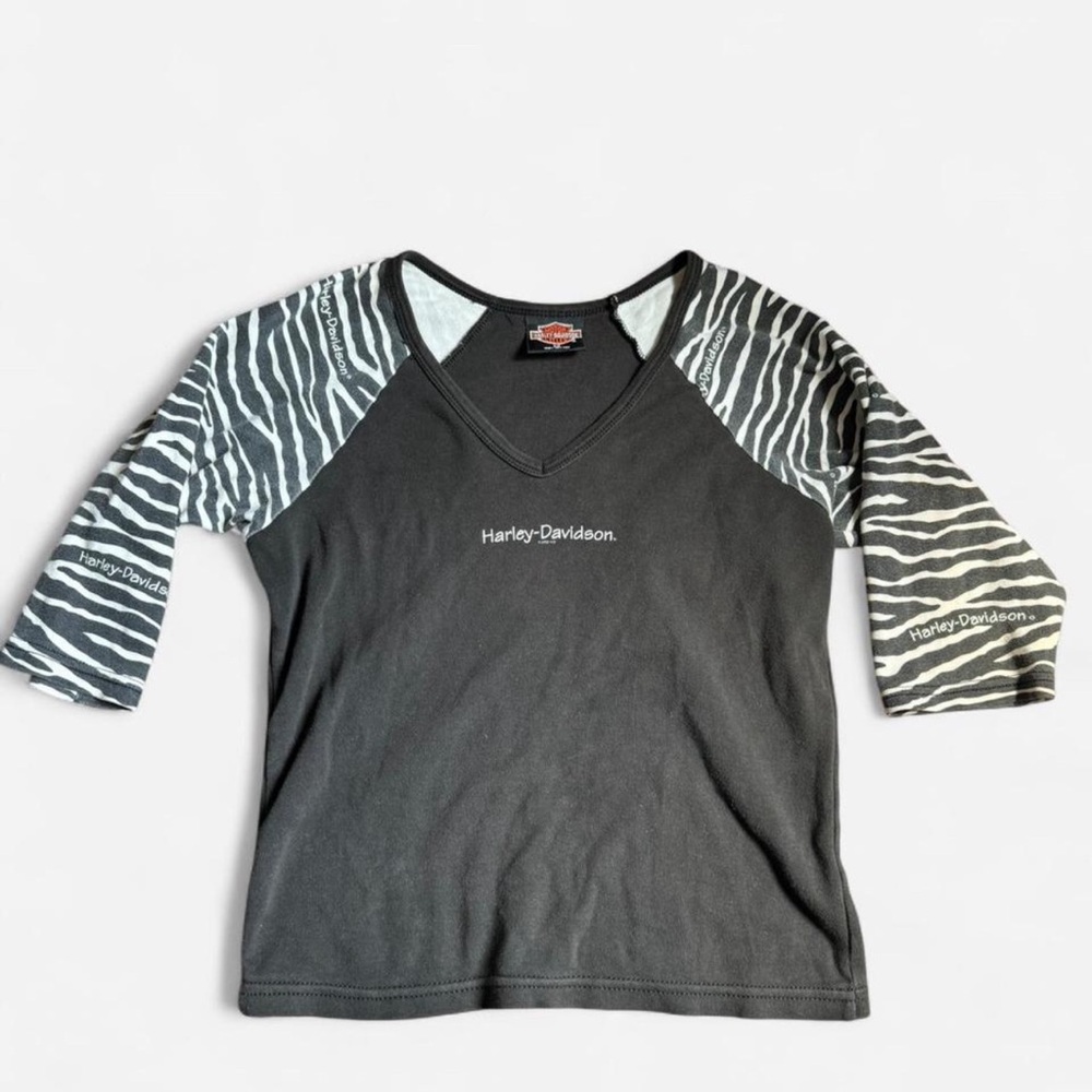 Harley-Davidson Black Tee with Zebra Pattern Sleeves